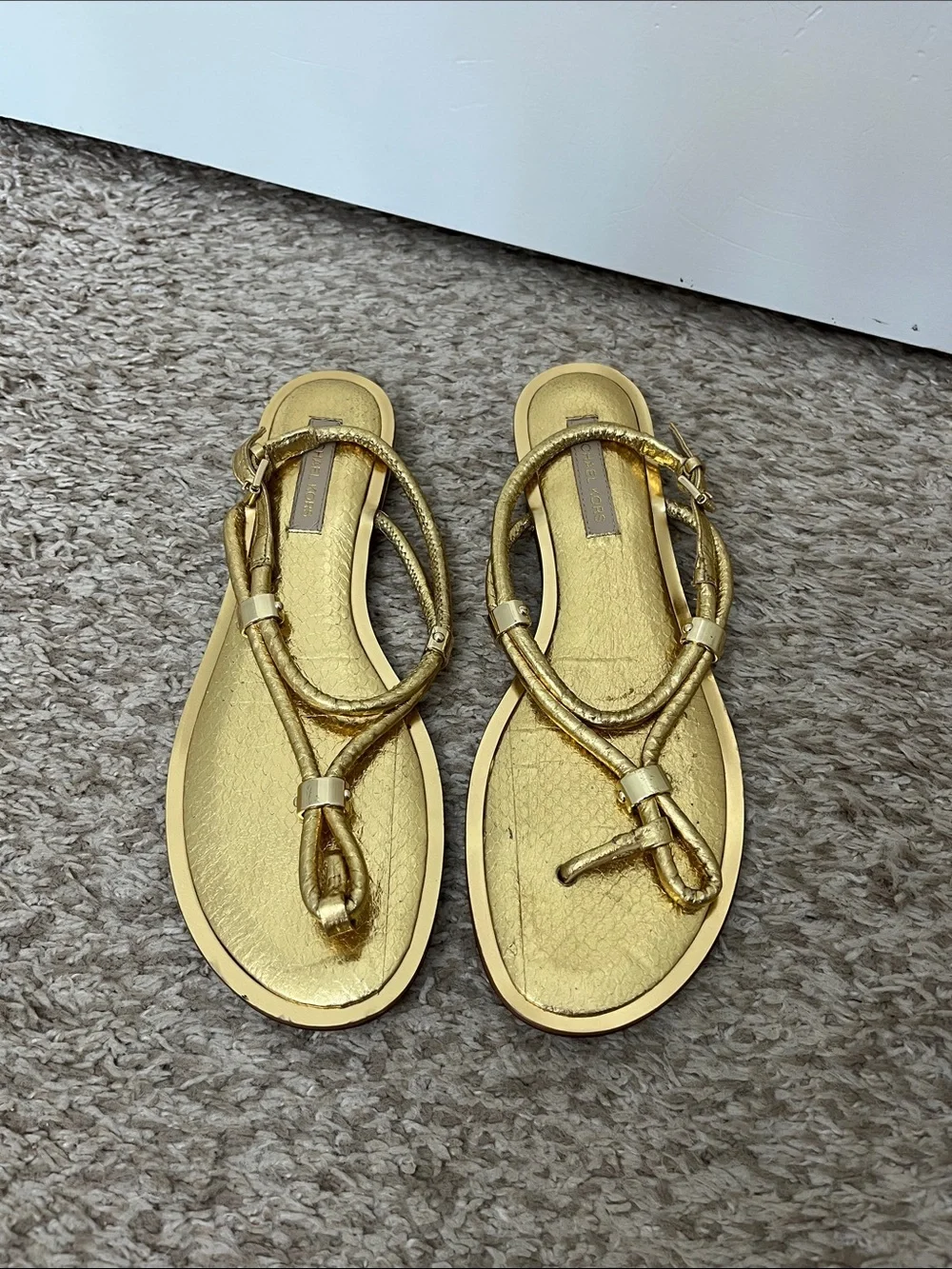 Michael Kors Holly Metallic Gold Leather Knotted Rope Sandals - Size 8.5 / 39